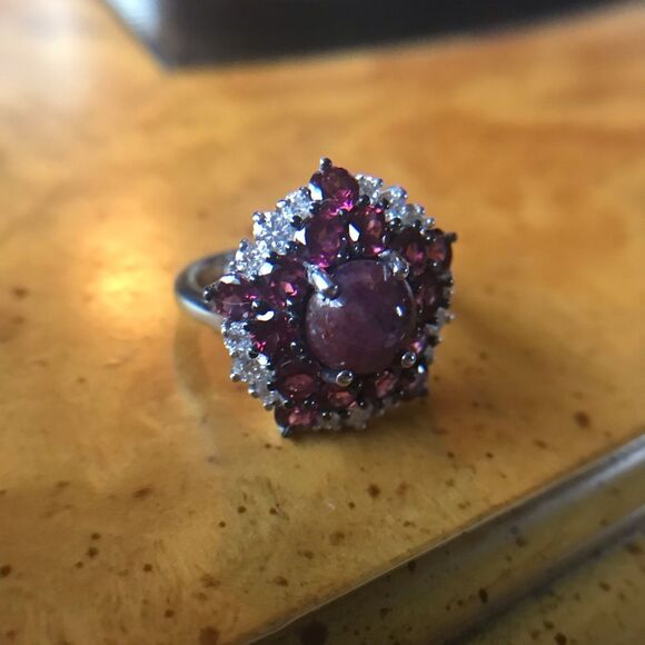 Natural Star Ruby Sterling Silver Cocktail Ring Size 5 - Picture 2 of 14
